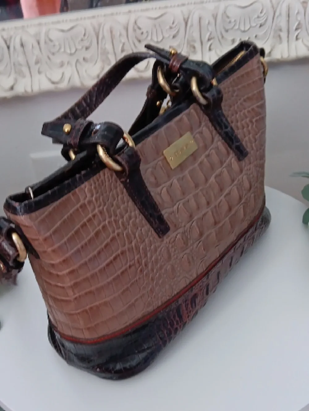 Brahmin Brown and Black Croc-Embossed Leather Satchel with Tassel - Picture 7 of 11